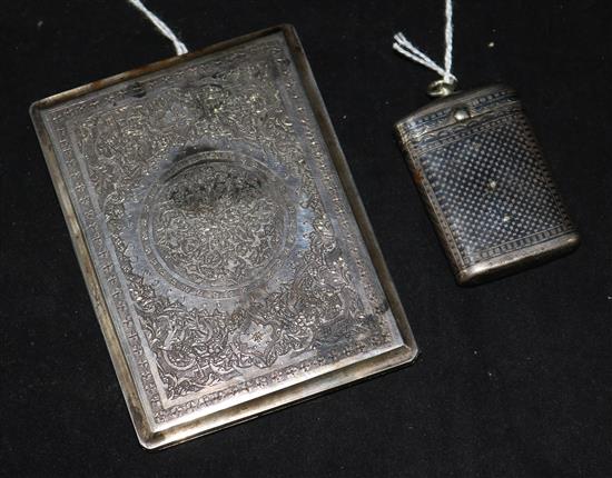 A 19th century Russian? silver and niello vesta case and an 84 zolotnik Turkish market silver cigarette case.